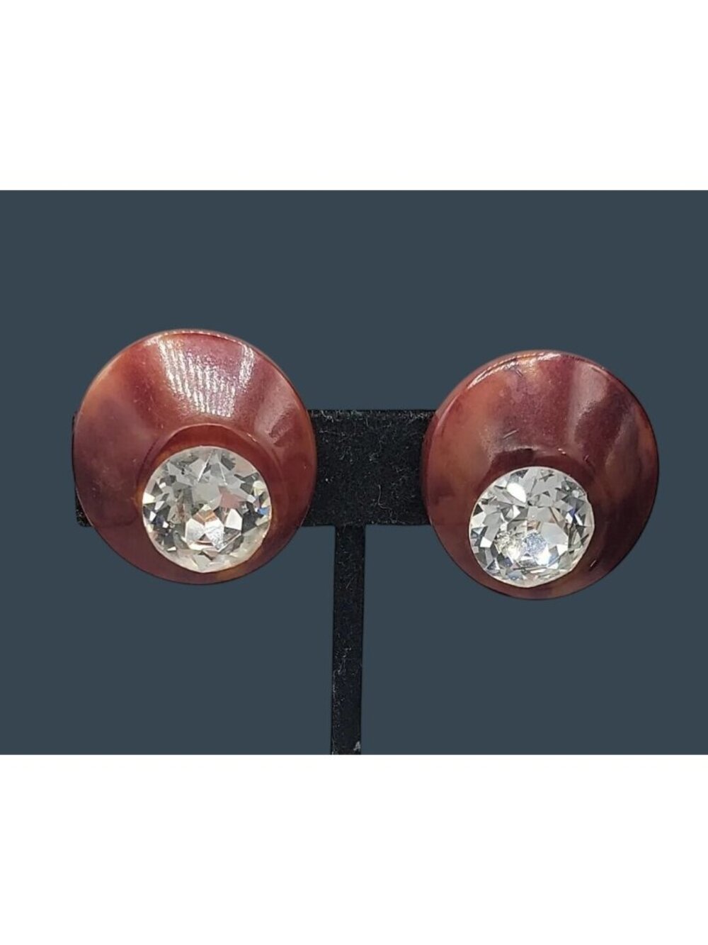 Vintage Kenneth Lane Lucite Button Clip On Earrings Clear Glass Headlight
